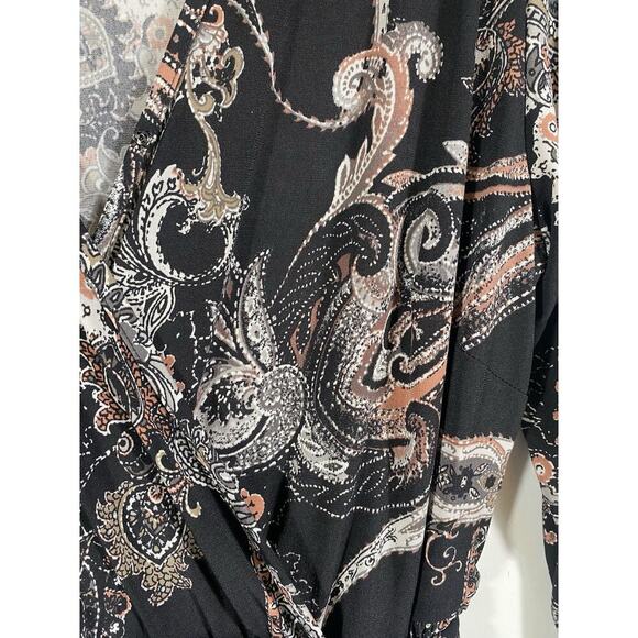 Cato Wrap Dress Size 14/16W 1X Black Paisley Print Stretch Knit Whimsigoth Boho - Picture 6 of 12